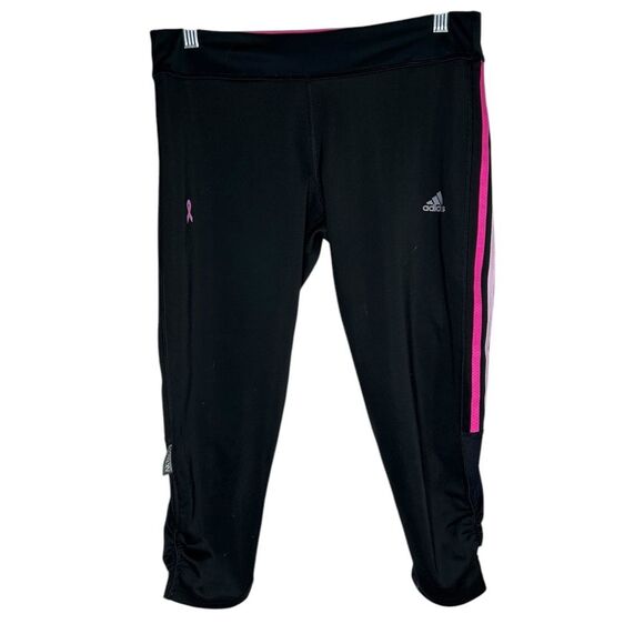 Adidas Black and Pink Cropped Leggings medium - Picture 1 of 7